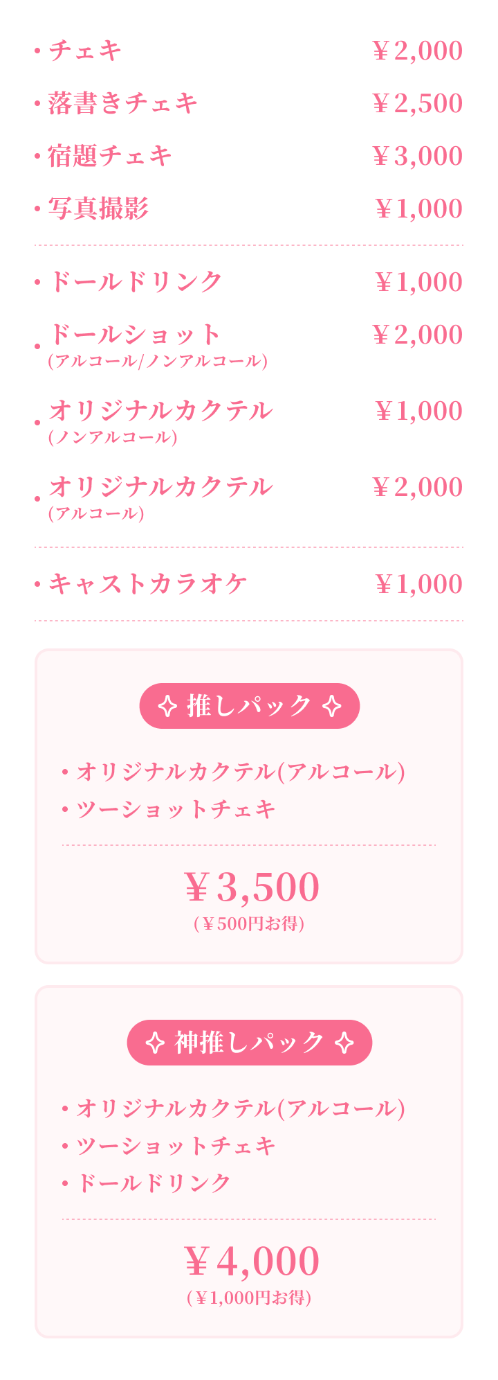 スペシャルメニューの表