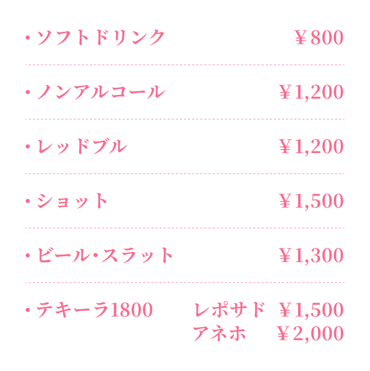 ドリンクメニューの表